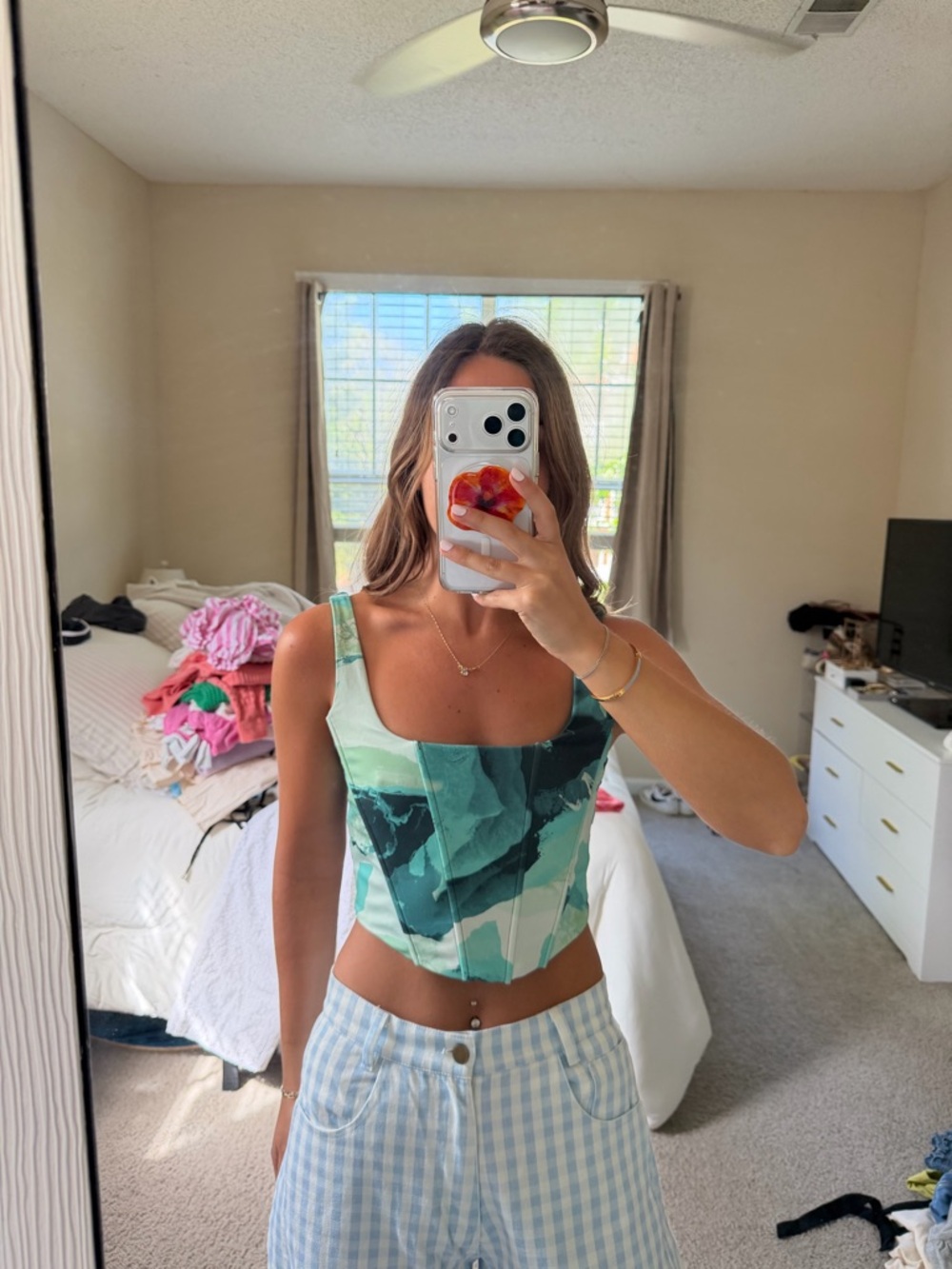 Forever 21 Mint Green Abstract Corset Cami